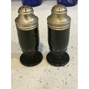 Hazel Atlas Black Cloverleaf Lucky Clover Salt & Pepper Shaker Depression Glass